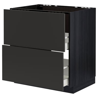 Black METOD kitchen cabinet with two drawers, dark wood effect, sleek modern design.