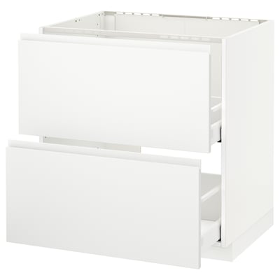 METOD / MAXIMERA Base cab f sink+2 fronts/2 drawers, white/Voxtorp matt white, 80x60 cm