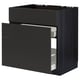 Black METOD kitchen cabinet with open drawer, modern design, dark finish.
