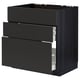 Modern black kitchen cabinet with three drawers, sleek design, matt finish, sturdy particleboard construction.