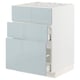 Modern white and blue kitchen cabinet with smooth drawers.