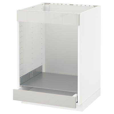 METOD / MAXIMERA Base cab for hob+oven w drawer, white/Ringhult light grey, 60x60 cm
