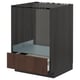 METOD kitchen unit, dark brown sinarp wood, single open drawer, metal frame.