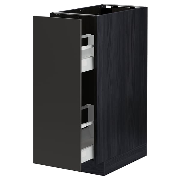 Black METOD cabinet with two pull-out drawers, sleek modern kitchen storage.