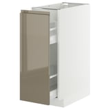 METOD / MAXIMERA Base cabinet/pull-out int fittings, white/Voxtorp high-gloss dark grey-brown, 30x60 cm