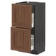 An open brown METOD kitchen cabinet with two drawers. This modern design wooden-style fronts and metal drawer runners.