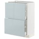 Modern grey-blue kitchen cabinet with sleek drawers, glossy finish.