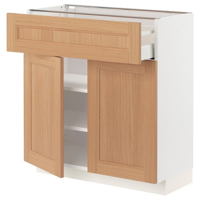 METOD / MAXIMERA Base cabinet with drawer/2 doors, white/Vedhamn oak, 80x37 cm