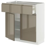 METOD / MAXIMERA Base cabinet with drawer/2 doors, white/Voxtorp high-gloss dark grey-brown, 80x37 cm