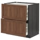 Ikea METOD kitchen unit, walnut, 2 drawers open, wood texture.