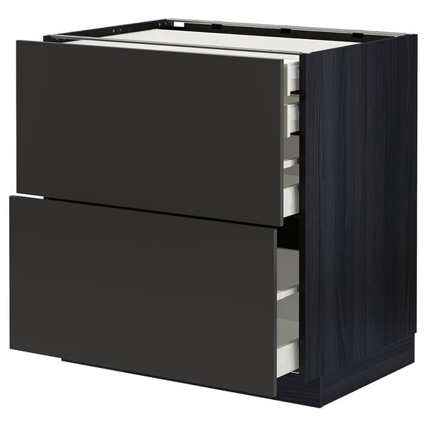 METOD kitchen unit in modern black; three drawers, sleek design, sturdy construction.