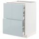Modern kitchen cabinet in light blue with two drawers and sleek design.