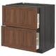 This image shows a dark wood-colored kitchen cabinet from the METOD system, featuring two drawers with a classic, sturdy design.