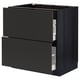 Modern black METOD kitchen cabinet with two drawers, sleek design, sturdy construction.