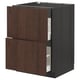 Dark brown wooden kitchen cabinet with two drawers, sleek design, sturdy and modern.