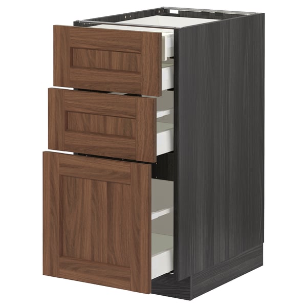 METOD dark wood kitchen unit with 3 drawers