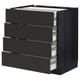 Modern matte black kitchen drawer unit, square, four drawers, sleek handles, durable wood material.