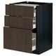 METOD kitchen unit, dark brown, three drawers, wood grain, metal runners.