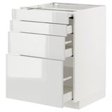 METOD / MAXIMERA Bc w pull-out work surface/3drw, white/Ringhult light grey, 60x60 cm