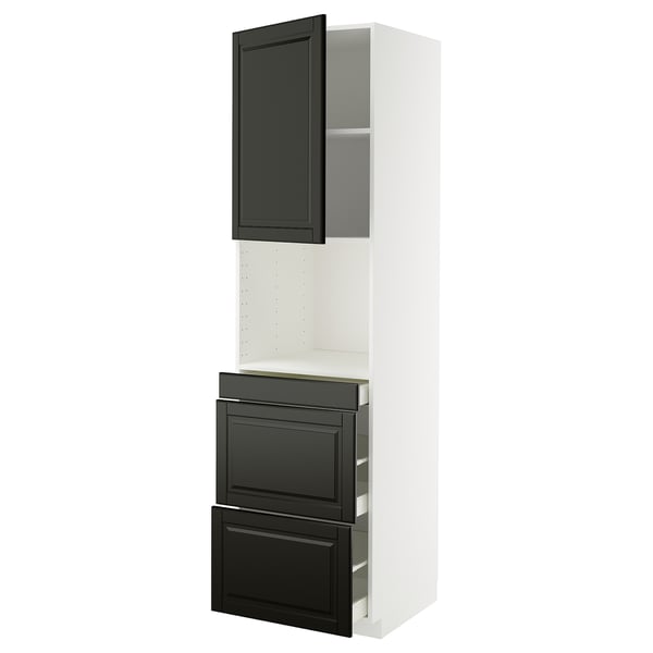 METOD / MAXIMERA Hi cab f micro combi w door/3 drwrs, white/Bodbyn black, 60x60x220 cm