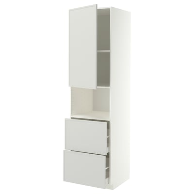 METOD / MAXIMERA Hi cab f micro w door/2 drawers, white/Aspudden light grey, 60x60x220 cm