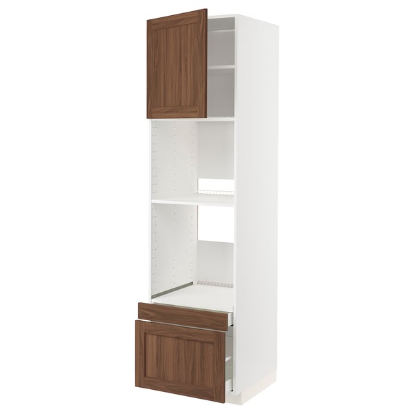 METOD / MAXIMERA Hi cab f ov/combi ov w dr/2 drwrs, white Enköping/brown walnut effect, 60x60x220 cm