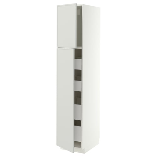 METOD / MAXIMERA Hi cab w 2 doors/4 drawers, white/Aspudden light grey, 40x60x200 cm