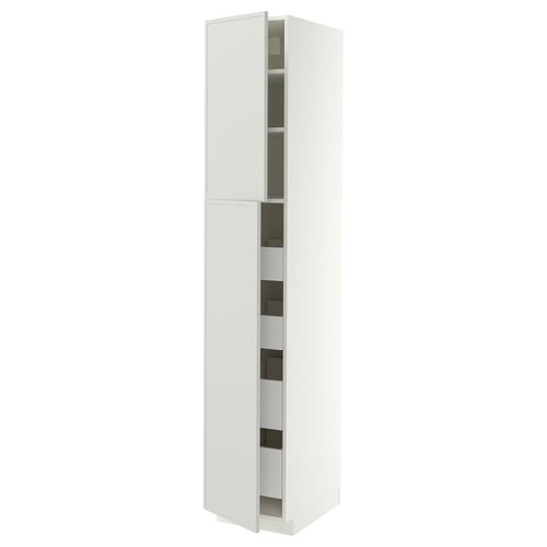 METOD / MAXIMERA Hi cab w 2 doors/4 drawers, white/Aspudden light grey, 40x60x220 cm