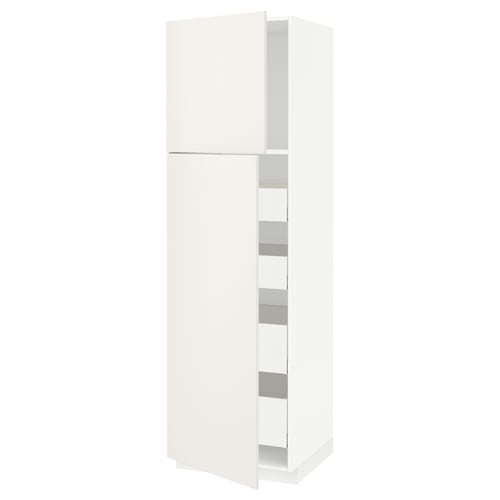 White METOD kitchen cabinet with smooth lines and mirrored doors.