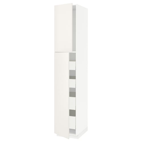 White METOD kitchen cabinet with smooth, modern design and multiple storage shelves.