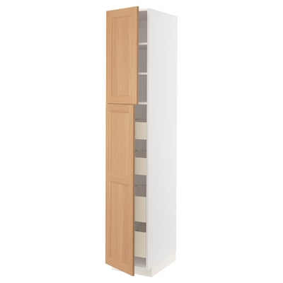 METOD / MAXIMERA Hi cab w 2 doors/4 drawers, white/Vedhamn oak, 40x60x220 cm
