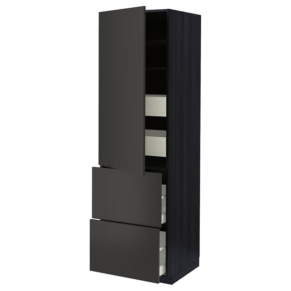 METOD kitchen unit, black, modern design with drawers and shelves.