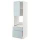 Modern white kitchen unit with blue-gray glossy doors, two drawers, and adjustable shelf.