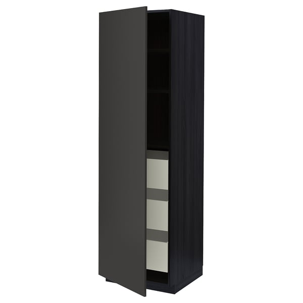 METOD black kitchen cabinet with shelves, modern design, adjustable shelves, black.