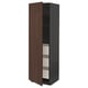Dark brown wooden cabinet with adjustable shelves. Large, tall, rectangular design with open door revealing organised storage.