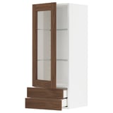 METOD / MAXIMERA Wall cabinet w glass door/2 drawers, white Enköping/brown walnut effect, 40x100 cm