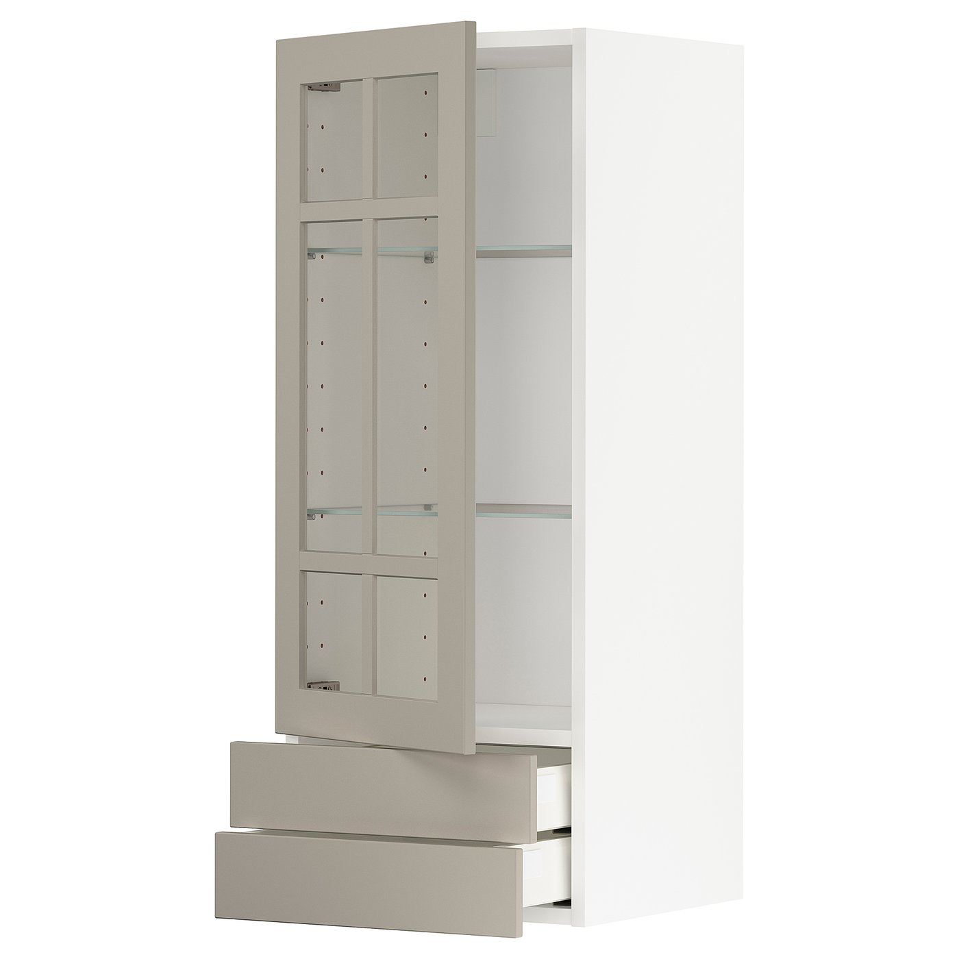 METOD / MAXIMERA wall cabinet w glass door/2 drawers