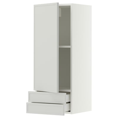 METOD / MAXIMERA Wall cabinet with door/2 drawers, white/Aspudden light grey, 40x100 cm