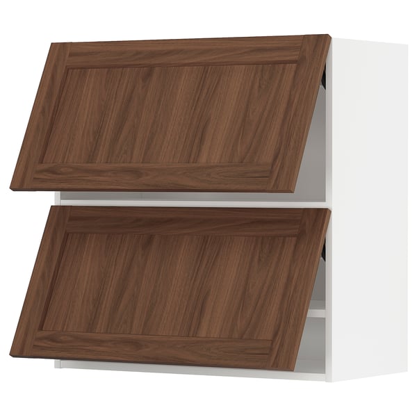 METOD Wall cab horizo 2 doors w push-open, white Enköping/brown walnut effect, 80x80 cm