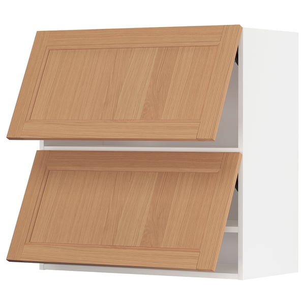 METOD Wall cab horizo 2 doors w push-open, white/Vedhamn oak, 80x80 cm
