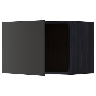 Black kitchen cabinet, modern design, square shape, wooden material.