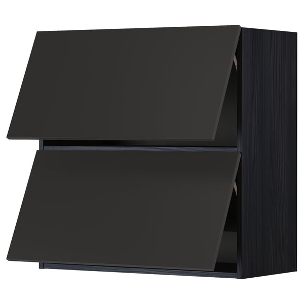 Modern black kitchen cabinet, sleek design, two door fronts.