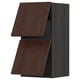Dark brown wooden kitchen cabinet with two angled doors.