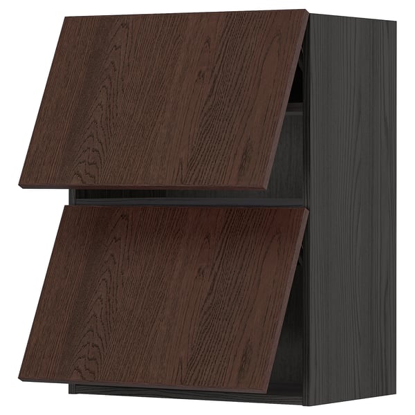 Dark brownMETOD kitchen cabinet, two doors, wood grain texture.