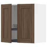 METOD Wall cabinet w dish drainer/2 doors, white Enköping/brown walnut effect, 60x60 cm
