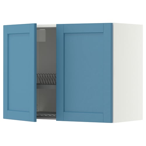 METOD Wall cabinet w dish drainer/2 doors, white/Lerhyttan blue, 80x60 cm