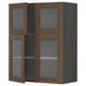 METOD walnut kitchen cabinet with glass doors, wooden frame, square shape, sleek design.