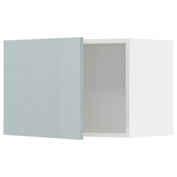 A modern kitchen cabinet in light blue high-gloss finish by ikea METOD, featuring sleek design and sturdy construction.