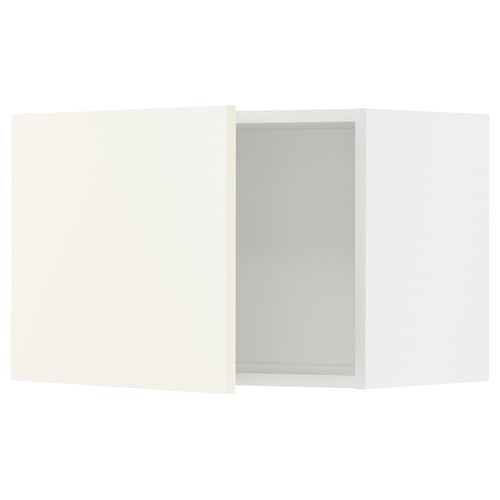 METOD kitchen cabinet set: left, centre open, right cabinets in white, minimalist design.