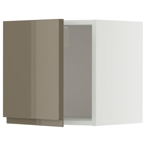 Modern METOD kitchen cabinet with sleek, dark grey-brown gloss door and integrated handles.